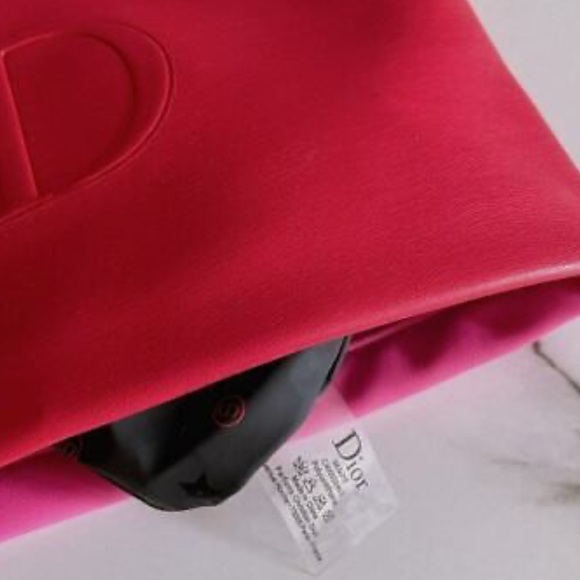 Christian Dior Red/Pink CD logo Makeup Pouch Bag Clutch - Picture 6 of 7